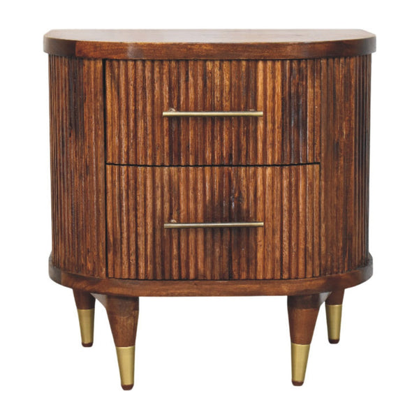 Ribbed Mango Wood Brass-Tipped Nightstand