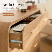 Oak Finish Curved 6-Drawer Dresser, 54 in