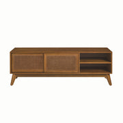 Rattan-Door Mid-Century Media Console — close-up of label and production detail