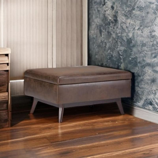 Distressed Faux Leather Storage Ottoman