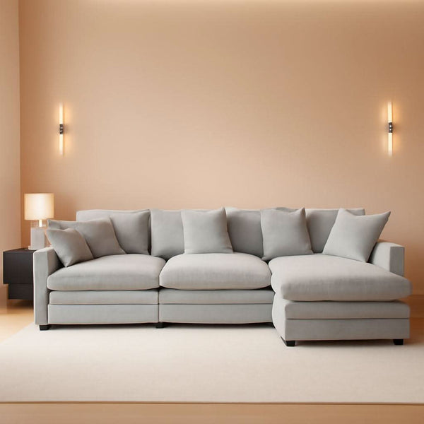 Grey Chenille L-Shaped Sectional Sofa
