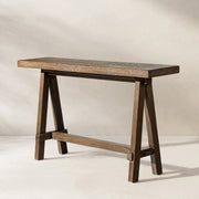 Close-up of concrete texture and surface finish detail — Reclaimed Elm Trestle Console Table