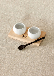 Ceramic Dipping Bowl Wood Tray Set
