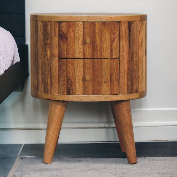 Round Stripe Mango Wood Nightstand
