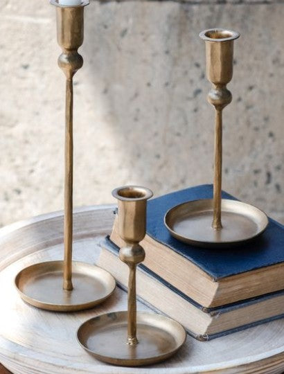 Antiqued Gold Iron Candleholder Set