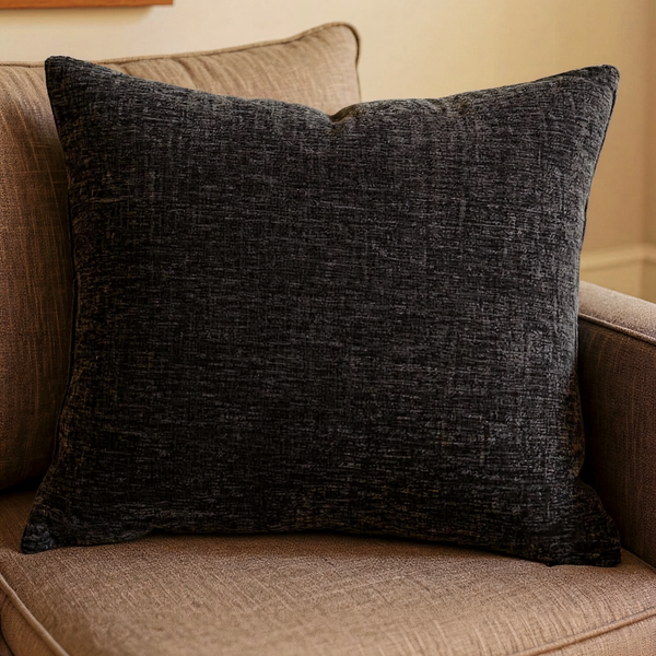 Carys Chenille Pillow - Deep Forest in a close view on coordinated upholstered seating
