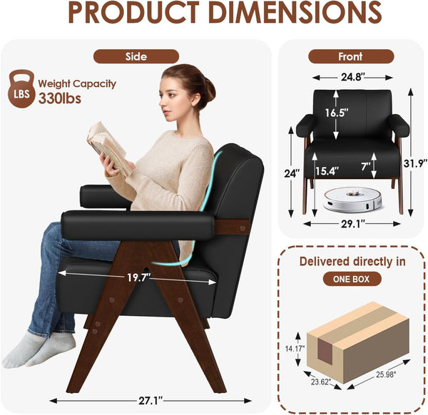 Black Leather Mid-Century Armchair Pair (view 2) | Roost & Roam