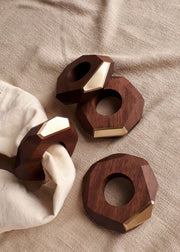 Faceted Walnut Brass Napkin Ring