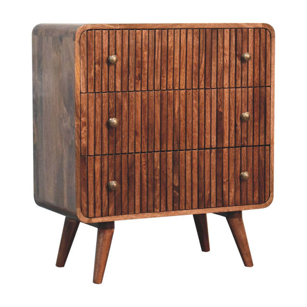 Ridged Mango Wood Three-Drawer Chest