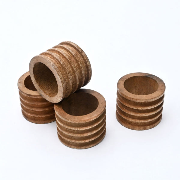 Ridged Mango Wood Napkin Ring Set