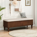 Fluted Rubberwood Storage Ottoman Bench
