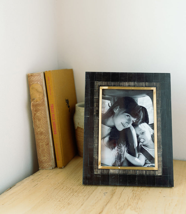 Carved Horn Brass Inlay Picture Frame