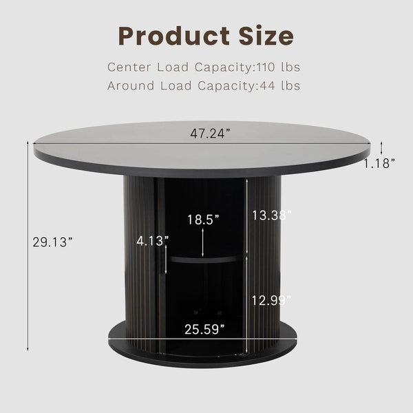 Round Black Pedestal Dining Table with Storage