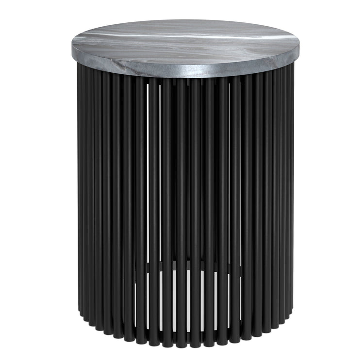 Round Marble Top Slatted Metal Accent Table