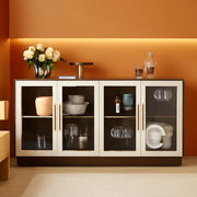 White & Wood-Tone Glass-Door Buffet Cabinet, 64 in