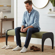 Linen-Texture Upholstered Arch-Leg Bench – ottoman (view 8) | Roost & Roam