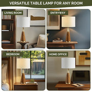 Cone Base Brass and Wood Table Lamp