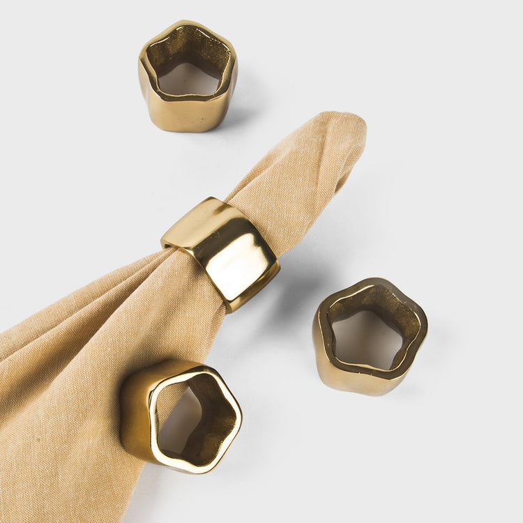 Gold Sculpted Handcrafted Napkin Ring Set