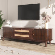 Close-up of rattan weave and frame construction detail — Rattan-Front Fluted Wood TV Stand