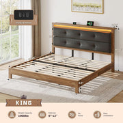 Upholstered King Bed Frame With LED and Charging