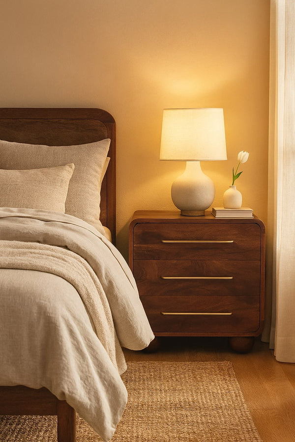 Rounded Mango Wood Three-Drawer Chest