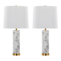 Marble-Finish Column Brass Table Lamp Set
