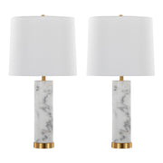Marble-Finish Column Brass Table Lamp Set