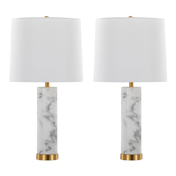 Marble-Finish Column Brass Table Lamp Set