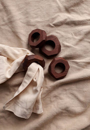 Faceted Walnut Napkin Ring Set