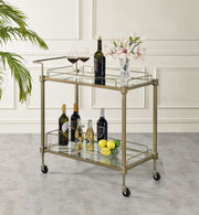 Antique Brass Mirrored Glass Serving Cart