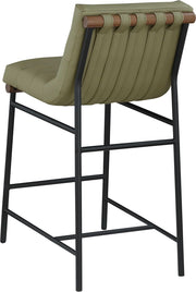 Olive Vegan Leather Channel-Tufted Counter Stool