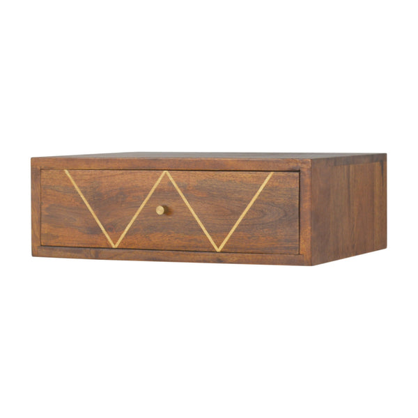Mango Wood Brass Inlay Floating Nightstand