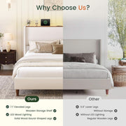 Upholstered Queen Bed Frame With LED and USB