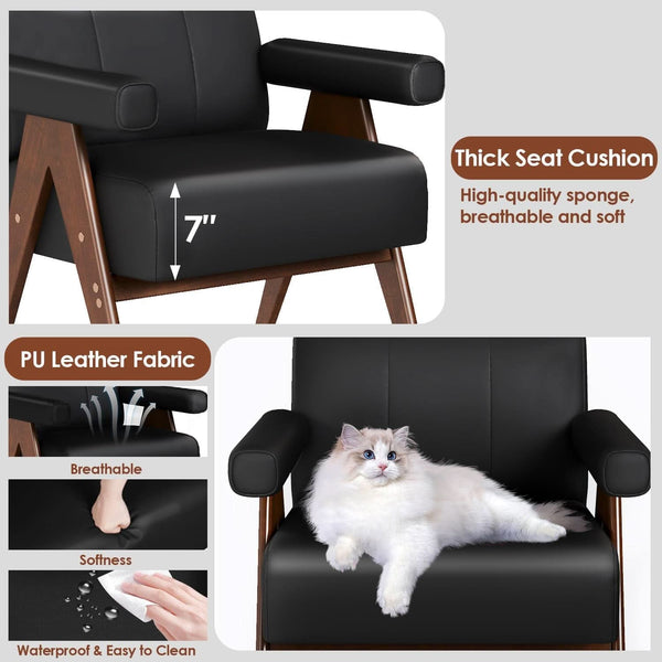 Black Leather Mid-Century Armchair Pair (view 5) | Roost & Roam
