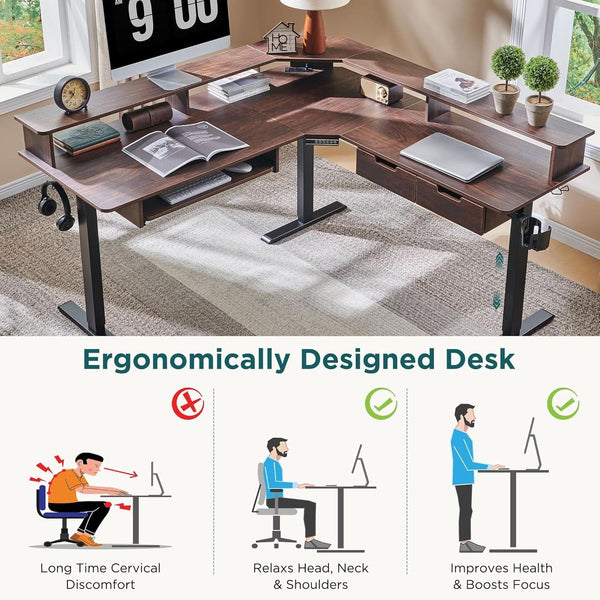 Dark Walnut L-Shape Electric Standing Desk – home office set (view 4) | Roost & Roam