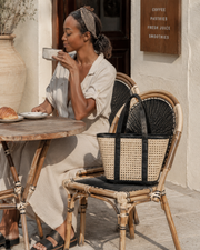Leather Trim Cane Weave Carryall Bag