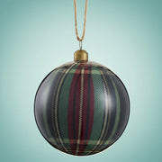 Green Plaid Plastic Ball Ornament, 4 in
