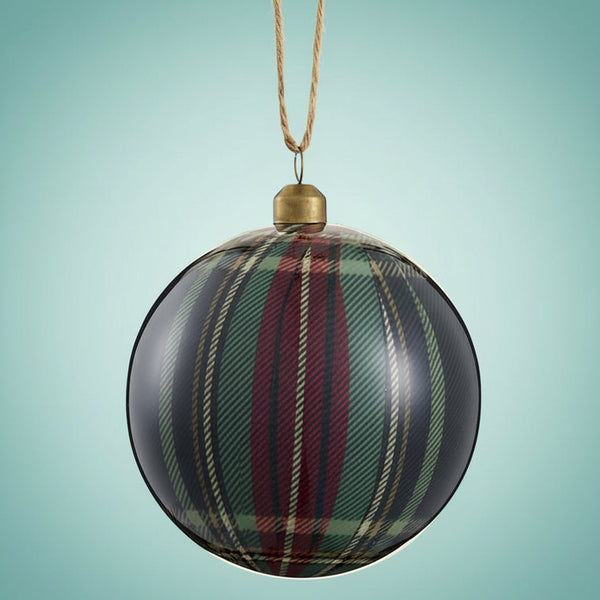 Green Plaid Plastic Ball Ornament, 4 in