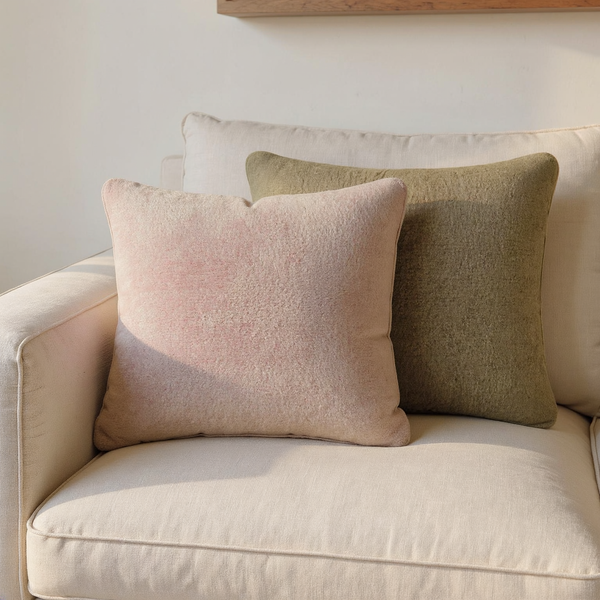Color options for Chenille-Texture Plush Throw Pillow grouped on coordinated upholstered seating