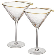 Clear Hammered Gold-Rim Martini Glasses, Set of 2