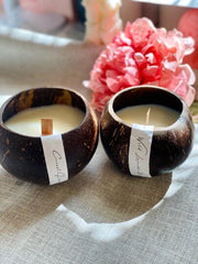 Hand-Poured Coconut Shell Candle — back and side profile detail