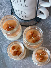 Hand-Poured Soy Coffee Candle styled on a table with linen and ceramics