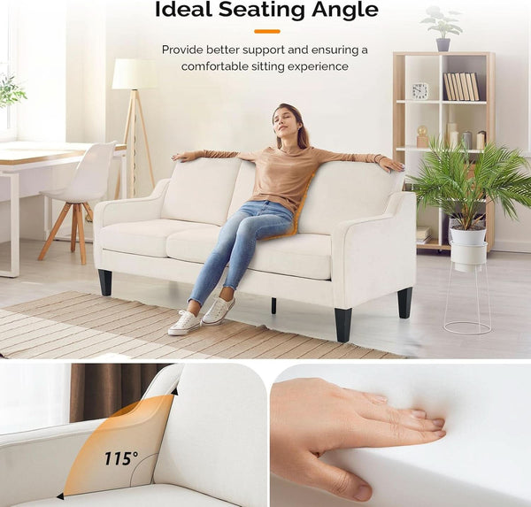 Beige 71-Inch Mid-Century 3-Seat Sofa