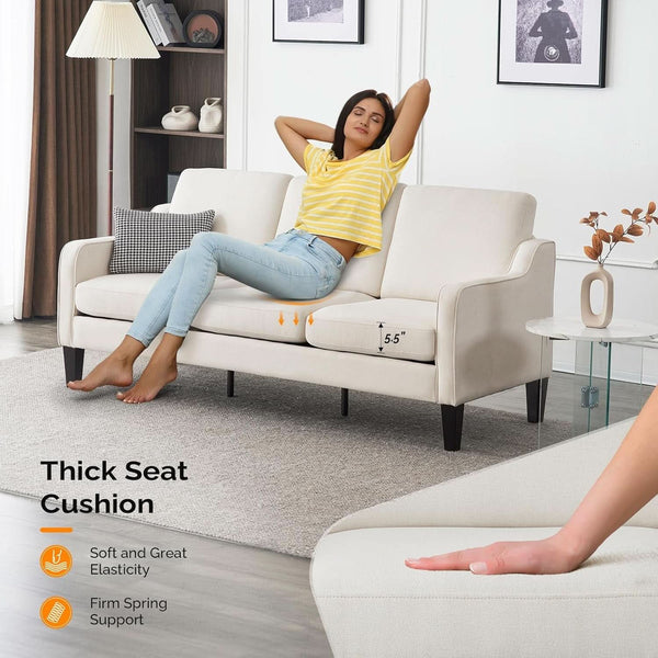 Beige 71-Inch Mid-Century 3-Seat Sofa