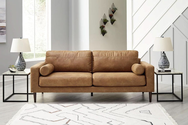 Caramel Faux Leather Bolster Sofa