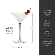 Gold-Rim Ribbed Crystal Martini Glass Set