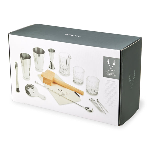 Silver, clear, cream barware set, set with multiple tools and vessels