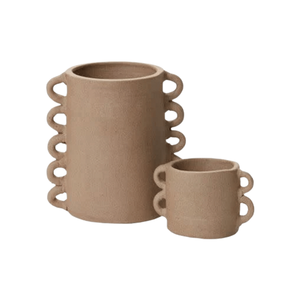 Stacked Loop Handle Stoneware Vase