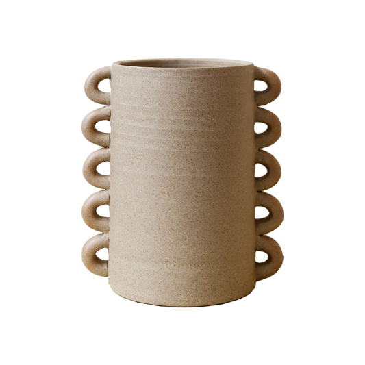 Stacked Loop Handle Stoneware Vase