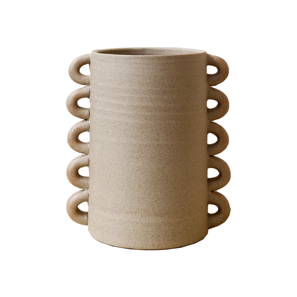 Stacked Loop Handle Stoneware Vase